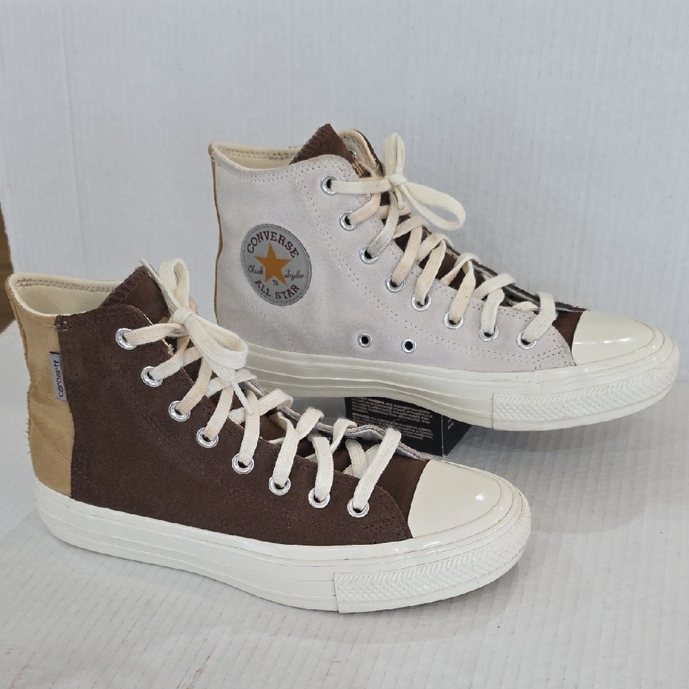 Converse Carhartt Leather All Star High-Tops in Brown/White Women's 8.5 Men 6.5 - Picture 2 of 13